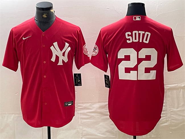 Men's New York Yankees #22 Juan Soto Red Cool Base Stitched Baseball Jersey